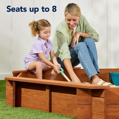 Large Brown Wooden Octagonal Sandbox with Benches and Cover