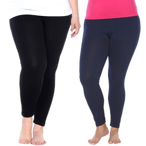 Women's Pack of 2 Solid Leggings - One Size Fits Most - White Mark - 1 of 1