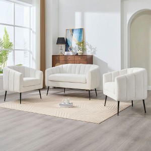 Resenkos 3-Piece Small Living Room Furniture Set with Metal Legs, Sofa Set for Living Room, Bedroom, Reception, Apartment,Ivory - 1 of 4