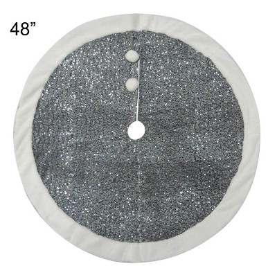 Season's Designs 48In Grey Tree Skirt W/ Fur Border / Pom