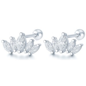 Marquise CZ Flat Back Earrings for Cartilage Helix Tragus Lobe 18g 6mm Post Sterling Silver 1 pair by Ginger Lyne - 1 of 4