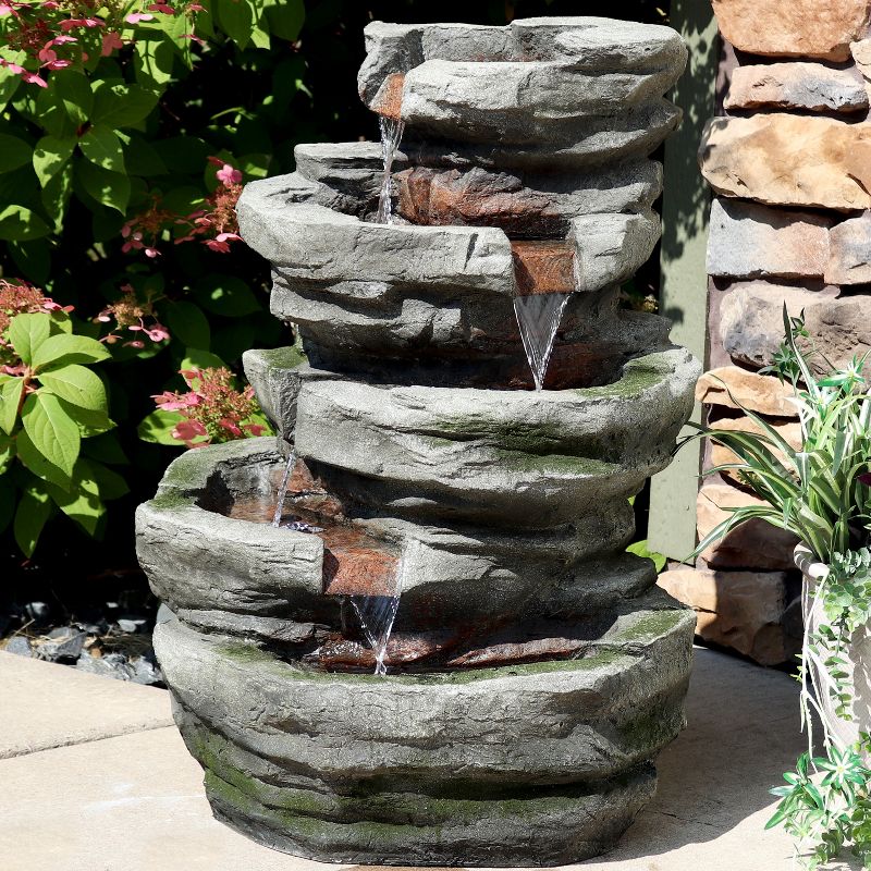 Sunnydaze 31"H Electric Polyresin and Fiberglass Lighted Cobblestone Waterfall Outdoor Water Fountain with LED Lights, 3 of 12