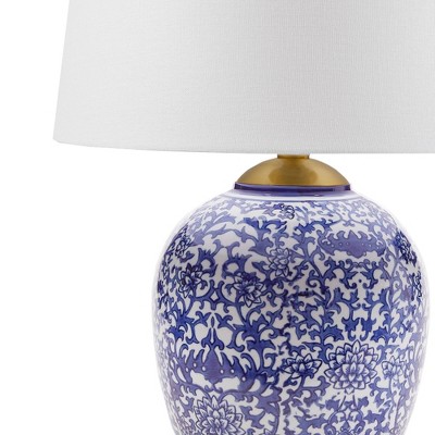 Mystique Blue Ceramic Ginger Jar Table Lamp with Gold Accents