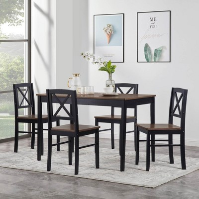 Eco-Friendly Solid Wood Dining Set for 4-6 | Brown Table + Black Metal Legs | Sustainable Kitchen & Restaurant Furniture