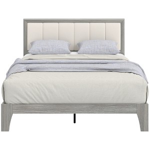 HOMCOM Full Size Bed Frame with Upholstered Headboard, Full Platform Bed Frame with Wooden Slats, No Box Spring Needed, Easy Assembly, Gray - 1 of 4