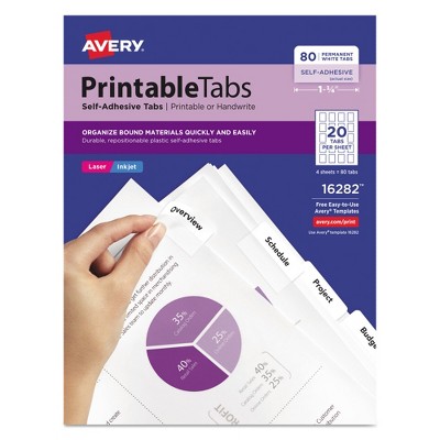 Avery Printable Repositionable Plastic Tabs, 1 3/4 Inch, White, 80/Pack