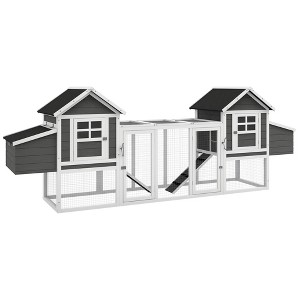 PawHut 124" Dual Chicken Coop, Wooden Large Chicken House, or Rabbit Hutch, Hen Poultry Cage Backyard with Outdoor Ramps and Nesting Boxes - 1 of 4