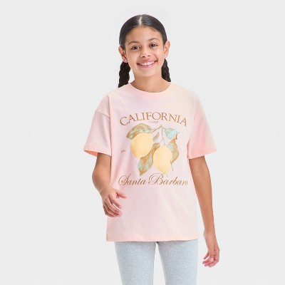 Girls' Short Sleeve 'Lemons' Oversized Graphic T-Shirt - Cat & Jack™ Light Peach M