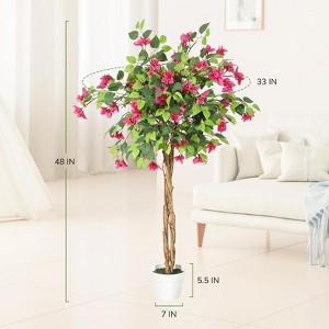 Artificial Bougainvillea Tree 4FT Flower Trees Artificial Indoor,Fake Flower Tree with White Pot,Faux Trees Indoor for Home Decoration - 1 of 4