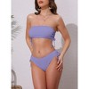 INSPIRE CHIC Women's Bandeau Drawstring Side Tie Ribbed Bikini Sets, Strapless Top Triangle Bottom Swimwear Bathing Suits 1 Set - 2 of 4