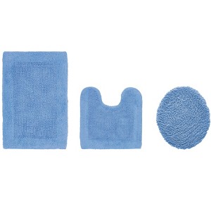 Edge Bath Rug 100% Premium Cotton Ultra-Soft Water Absorbent Tufted Solid Reversible 3 Piece Bathroom Rug Set for Machine Washable Bathmat - 1 of 4