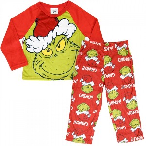 Kids The Grinch Santa Hat 2-Piece Fleece Pajama Set - Size 4 - 1 of 4