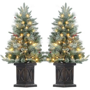 GAOMON 3FT Pre-Lit Mini Christmas Tree with Flocked Snow, 78 Warm White LED Lights 8 Modes, 2 Set Small Christmas Tree - 1 of 4