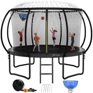 Zevemomo 12FT Outdoor Trampoline with Safety Enclosure, Pumpkin Design & Coated Metal Frame, ASTM Certified for Kids & Adults, Includes Ladder - 1 of 4