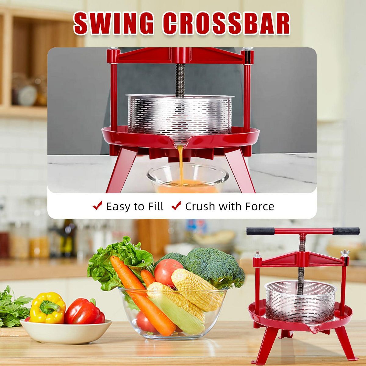 Stainless Steel Fruit Press, Manual T Handle 2.38 Gal Capacity, Triangle Structure Fruit Wine Press for Kitchen Outdoor Use - thumbnail 5