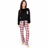 Anna-Kaci Women's Plaid Pajama Set with Long Sleeve Pocket Top and Relaxed Fit Elastic Waist Pants- Black,Small - 2 of 4