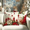 Lomsoe 4pcs Holiday Christmas Pillow Covers, Floral Design with Poinsettia and Festive Patterns, Zippered Polyester Pillowcases for Sofa and Bed Decor - 2 of 4