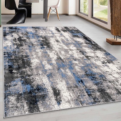 Blue and Gray Abstract 5' x 7' Stain-Resistant Synthetic Area Rug
