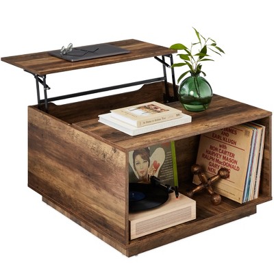 Best Choice Products Square Rustic Modern Lift Top Coffee Table w/ Cubby, Non-Scratch Pads