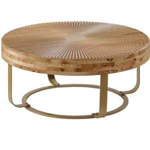 Maliang 31.5" W Modern Round Coffee Table, Wooden Carving Pattern Coffee Table with Metal Legs for Living Room, Office - 1 of 4
