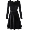 WhizMax Women's Scoop Neck Wrist Sleeve Length Dress Solid Slim Flowy Swing A-Line Velvet Cocktail Party Dress - 2 of 4