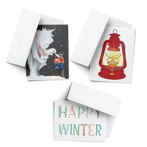 Winter Lamp, Happy Winter, Yeti Sending Letters Winter/Holiday/Christmas Greeting Card Pack Sets (3 ct, Assorted) by Ramus & Co - 1 of 4