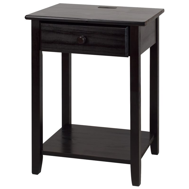 Casual Home Night Owl Sleek Solid Wood Bedroom Nightstand with Included Discrete 4 port USB Port Station, 3 of 7