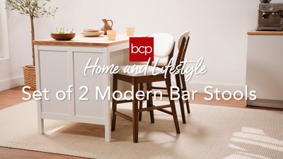 Walnut and Gray Upholstered Wood Counter Height Bar Stool Set, 2-Piece