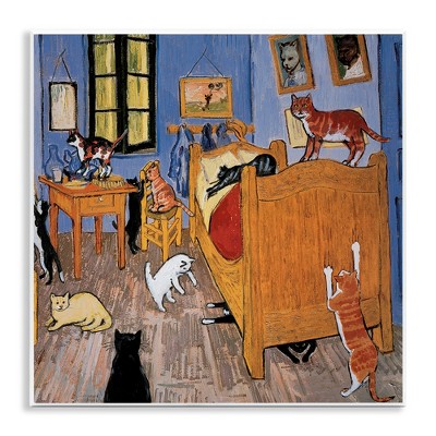 Stupell Industries Cats in Bedroom Classics Parody, 12" x 12"