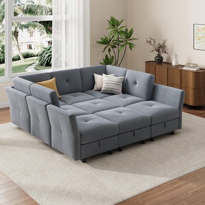 Couch, 87 Inch Modular Sectional Sofa, 9 Seat Comfy Sectional Couches with Storage Ottoman, Velvet Cloud Couch with Upholstered for Living Room
