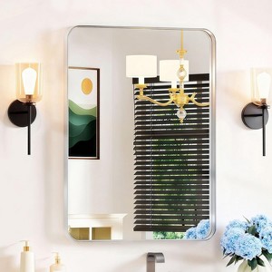 22x30 Inch Black Bathroom Mirror, Matte Aluminum Frame with Rounded Corners for Over Sink - 1 of 4