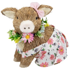 Northlight Girl Piglet with Floral Dress Spring Figurine - 7" - 1 of 4