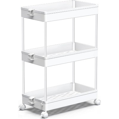 YIGII Rolling Storage Cart 3 Tier, Bathroom Cart Organizer Laundry Room Organizer Utility Cart Mobile Shelving Unit Multi-Functional Shelves, White