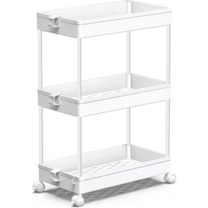 YIGII Rolling Storage Cart 3 Tier, Bathroom Cart Organizer Laundry Room Organizer Utility Cart Mobile Shelving Unit Multi-Functional Shelves, White - 1 of 4