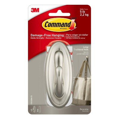 Large Brushed Nickel Traditional Adhesive Hook