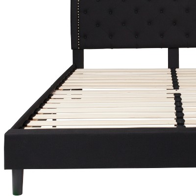 King Black Upholstered Platform Bed with Tufted Headboard