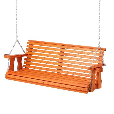 U-MAX 2-Person Hanging Porch Swing Wood Bench with Cup Holders,Natural