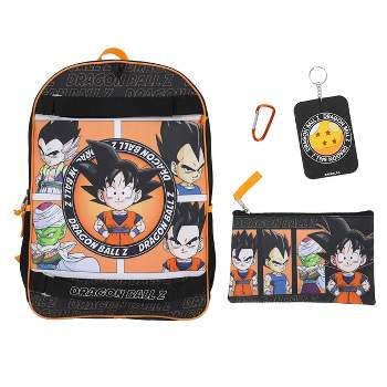 Dragon Ball Z 5-Piece Set: 17" Backpack, Lunchbox, Utility Case, Molded Rubber ID Holder, and Carabiner