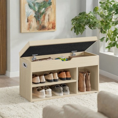 Storage Bench with Cushion, Shoe Bench with Padded Seat, 3 Compartments, Hidden Storage, Shelves, Hallway Bedroom, Load Capacity 330 lb