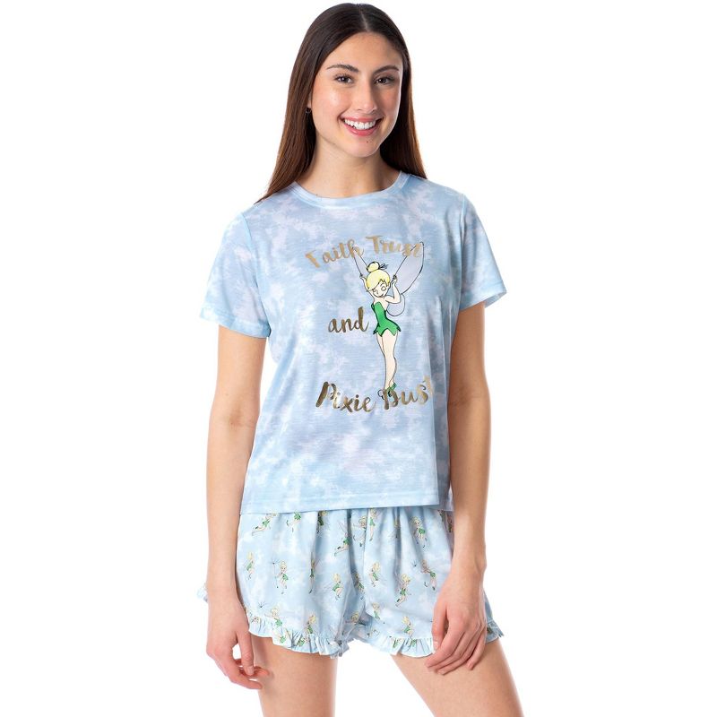 Disney Womens' Tinker Bell Pixie Dust Sleep Pajama Set Shorts Tie-Dye Multicolored, 1 of 5