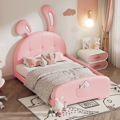 Twin Size Upholstered Rabbit-shape Princess Bed With Headboard And ...