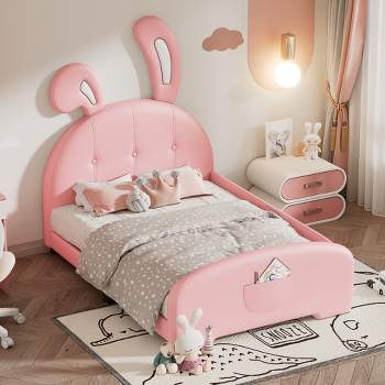 Twin Size Upholstered Rabbit-Shape Princess Bed with Headboard and Footboard - ModernLuxe