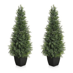 3FT Faux Cedar Tree, Outdoors UV Protection Faux Cedar Tree Pine Tree, Outdoor Front Porch Décor 2Pcs - 1 of 4