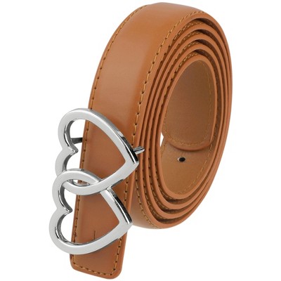 INSPIRE CHIC Women Reversible Faux Leather 0.9" Width Belt with Metal Double Hearts Ring Buckle Belts 1Pc