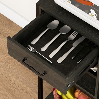 Distressed Gray Adjustable Kitchen Baker's Rack with LED Lights and Doors