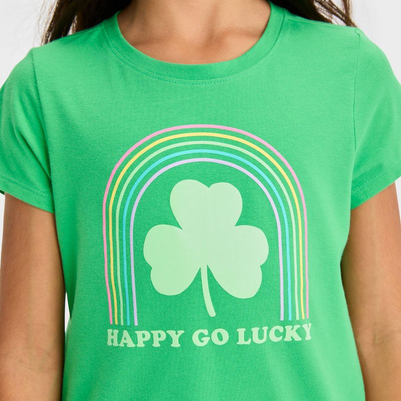 Girls&#39; St. Patrick's Day Short Sleeve &#39;Happy Go Lucky&#39; Graphic T-Shirt - Cat &#38; Jack&#8482; Green, 3 of 7