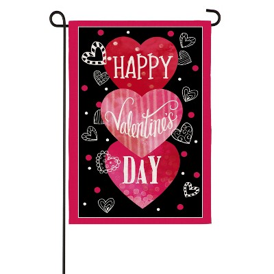 Evergreen Valentine's Heart Trio Garden Burlap Flag