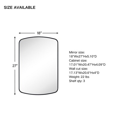 Matte Black Arched Metal Framed Bathroom Medicine Cabinet with Mirror
