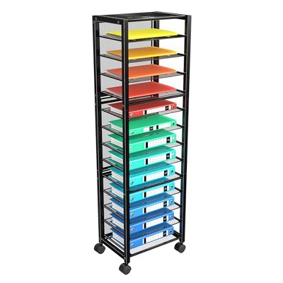 Simple Trending 14 Tier Rolling File Cart, Desk File Organizer with Sliding Trays and Storage Multifunctional Rolling Clutter Cart, Black