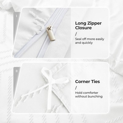 Wave White Tufted Jacquard Geometric Duvet Cover Set Full/Queen